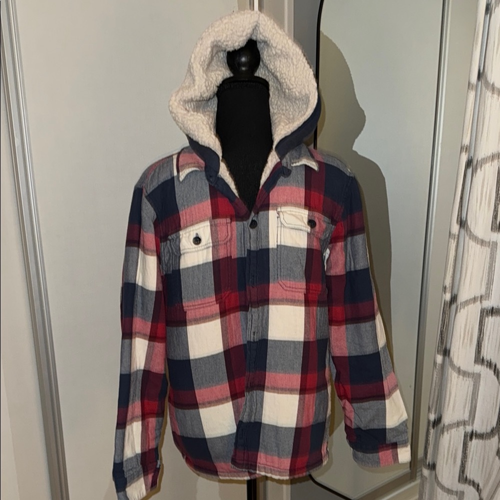 Hollister Men’s Red and Blue Plaid Jacket